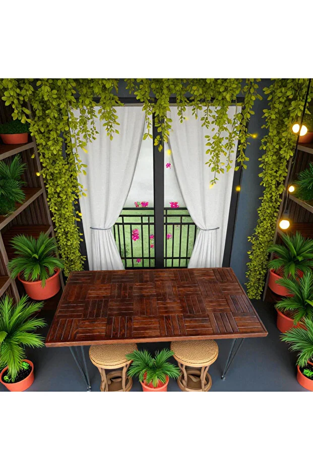 Ahşap Ceviz renk Balkon Bahçe Masası Çay Kahve Mutfak Yemek masası 120 X 60 cm , yükseklik 73 cm